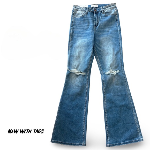 Vervet Bella Dark Distressed Flare Jeans SZ 28 - Picture 3 of 12